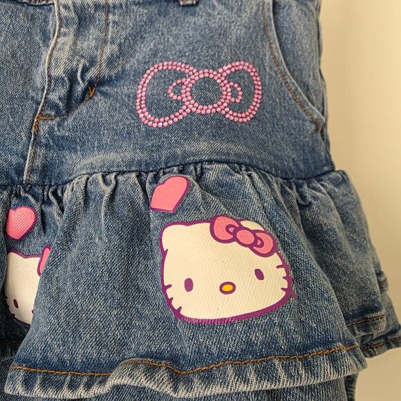 Hello Kitty Sanrio Womens Denim Pockets Ruffle Sequin Bling Mini Skirt Size L - Picture 3 of 8